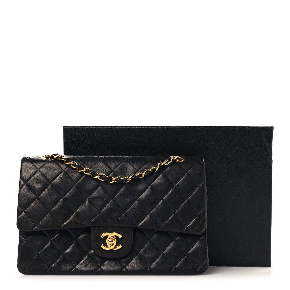 Lambskin Quilted Medium Double Flap Black wholesalehk.shop