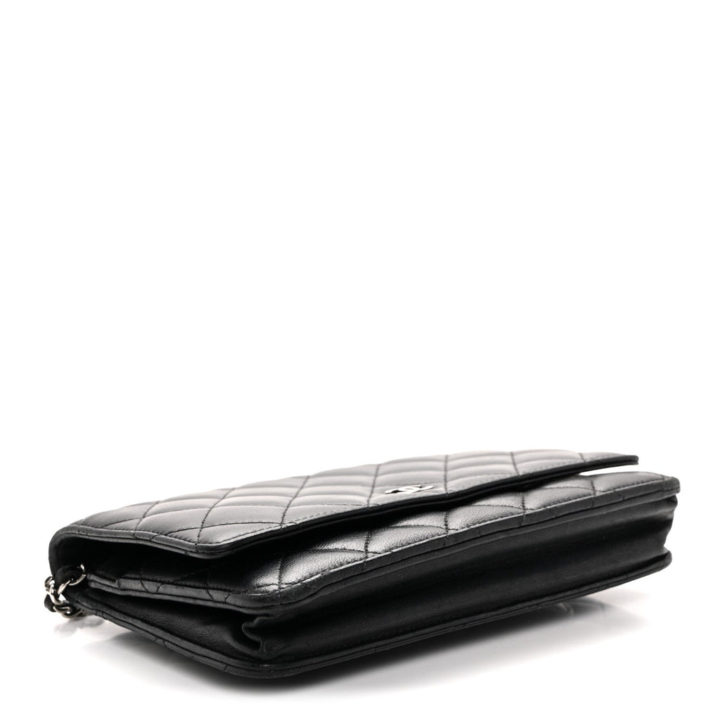 Lambskin Quilted Wallet On Chain WOC Black wholesalehk.shop