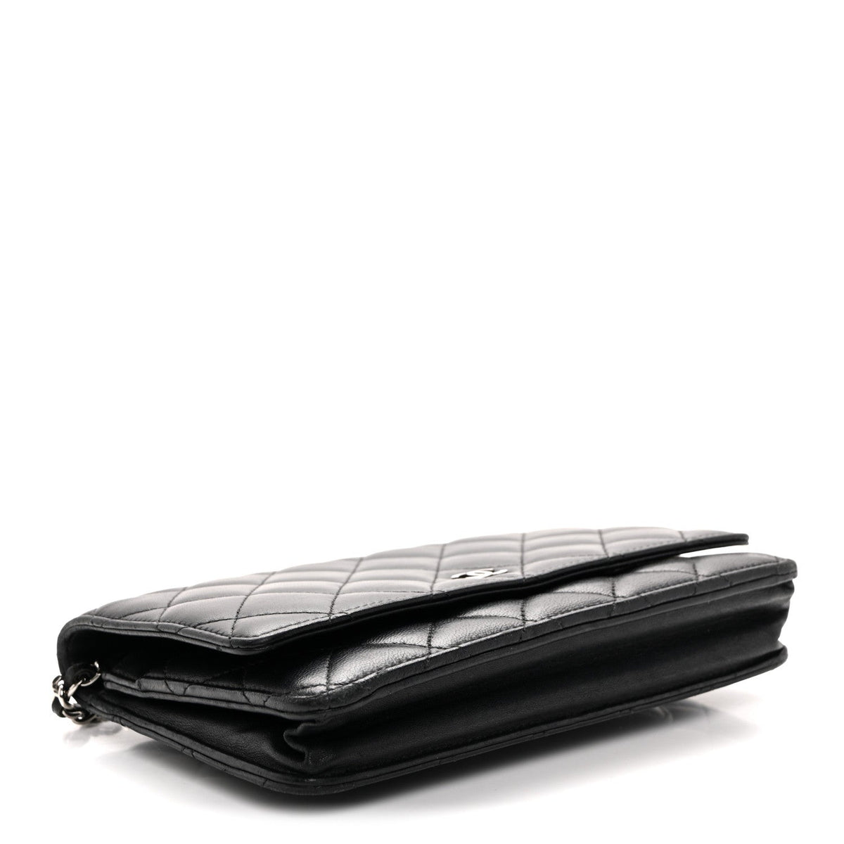 Lambskin Quilted Wallet On Chain WOC Black wholesalehk.shop