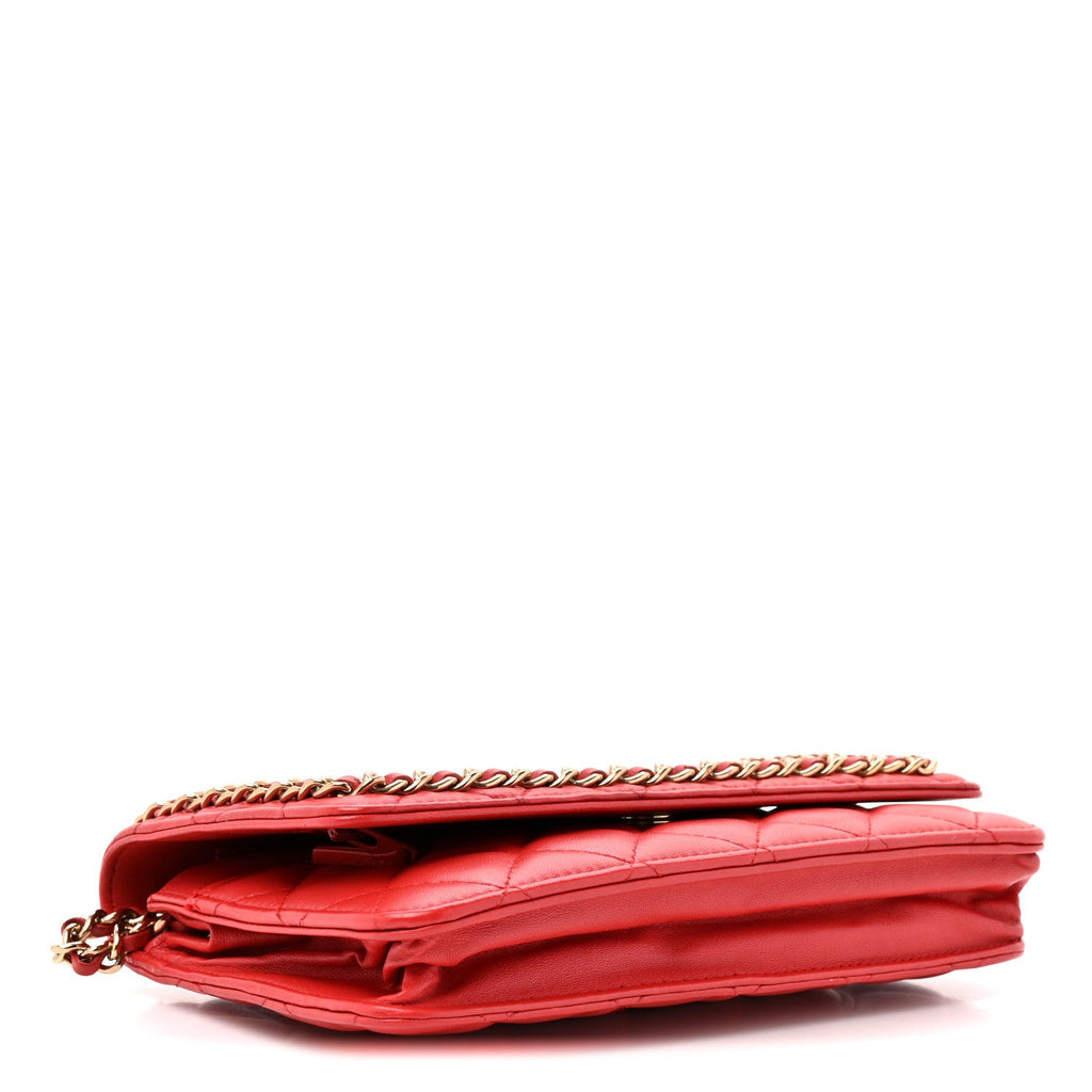 Lambskin Quilted Chain Around Wallet On Chain WOC Red wholesalehk.shop