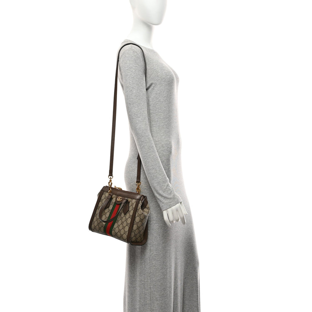 GG Supreme Monogram Small Ophidia Tote Bag Brown wholesalehk.shop