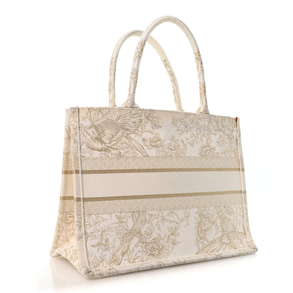 Canvas Embroidered Medium Jardin D'Hiver Book Tote White Gold £¨ Direct shipment via from wholesalehk.shop