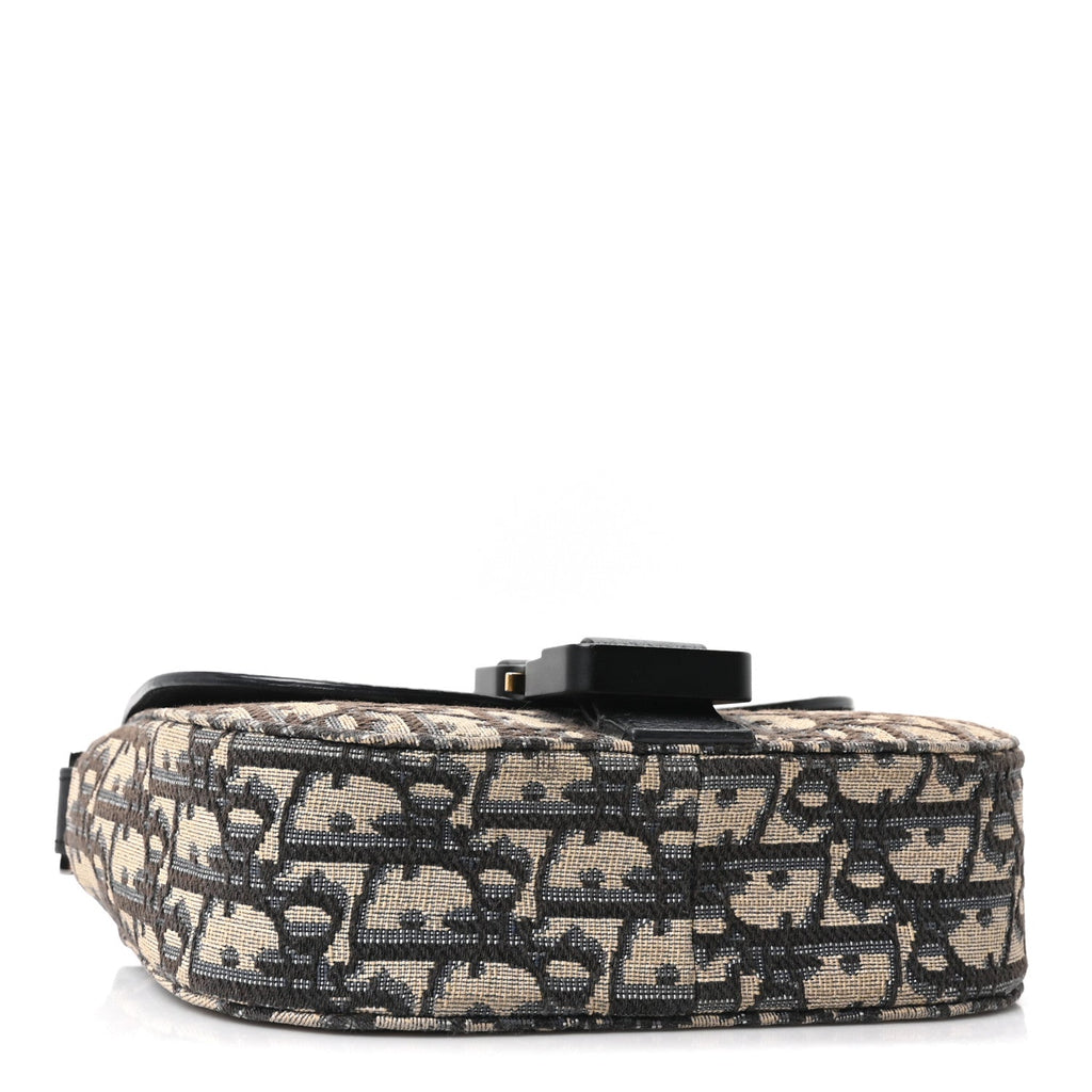 Grained Calfskin Oblique Mini Saddle Messenger Bag With Flap Beige Black wholesalehk.shop