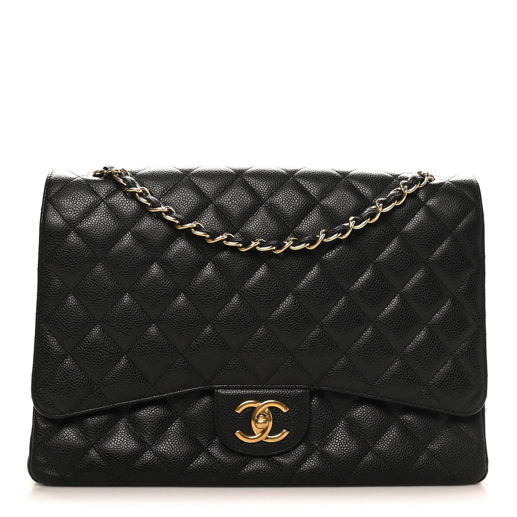 Caviar Quilted Maxi Double Flap Black wholesalehk.shop