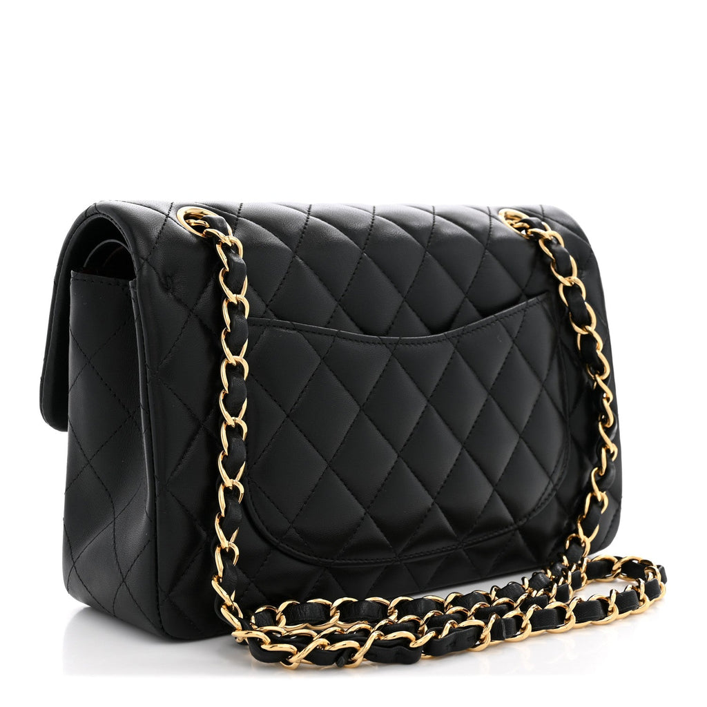 Lambskin Quilted Small Double Flap Black wholesalehk.shop