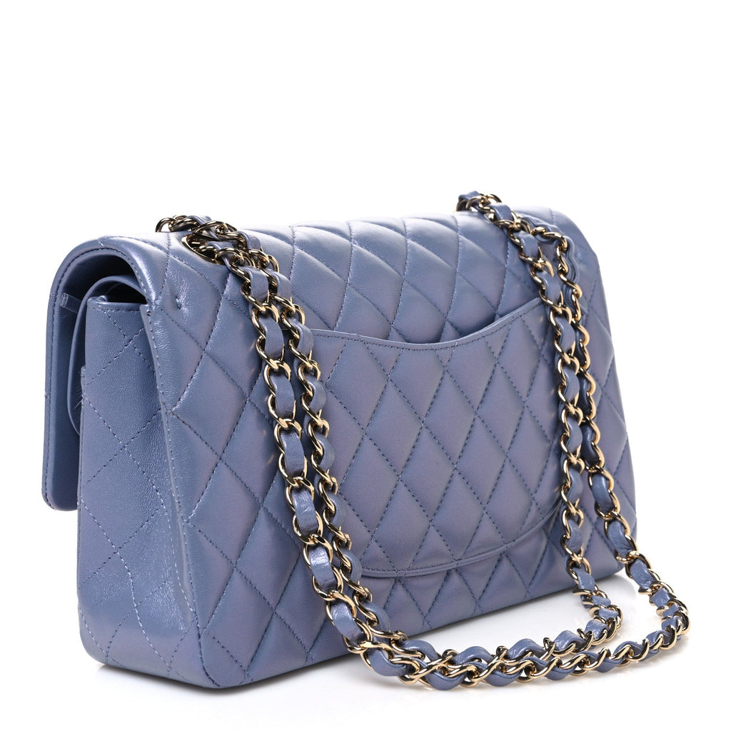 Iridescent Lambskin Quilted Medium Double Flap Light Purple wholesalehk.shop