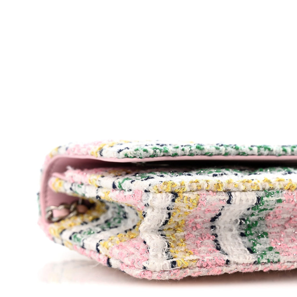 Metallic Tweed Quilted Wallet On Chain WOC White Multicolor wholesalehk.shop