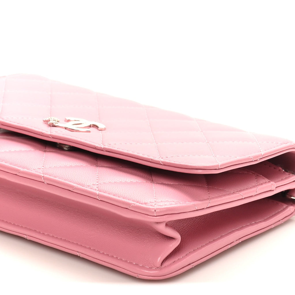 Lambskin Quilted Crystal Star Wallet On Chain WOC Pink wholesalehk.shop
