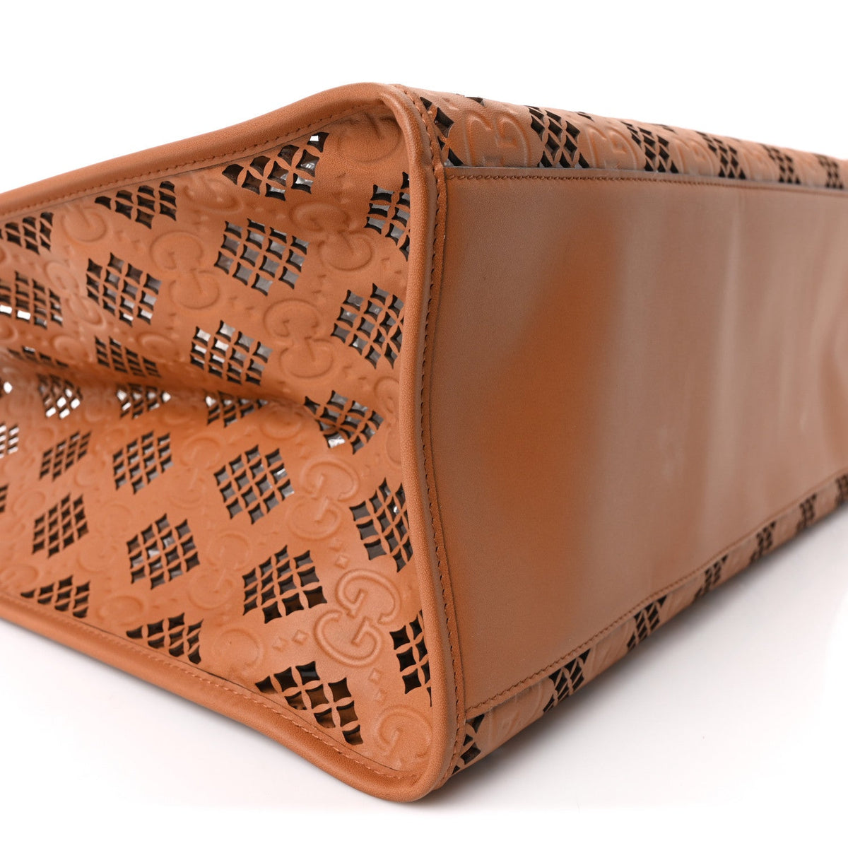 Calfskin GG Monogram Diamond Cut Medium Ophidia Tote Bag Brown wholesalehk.shop