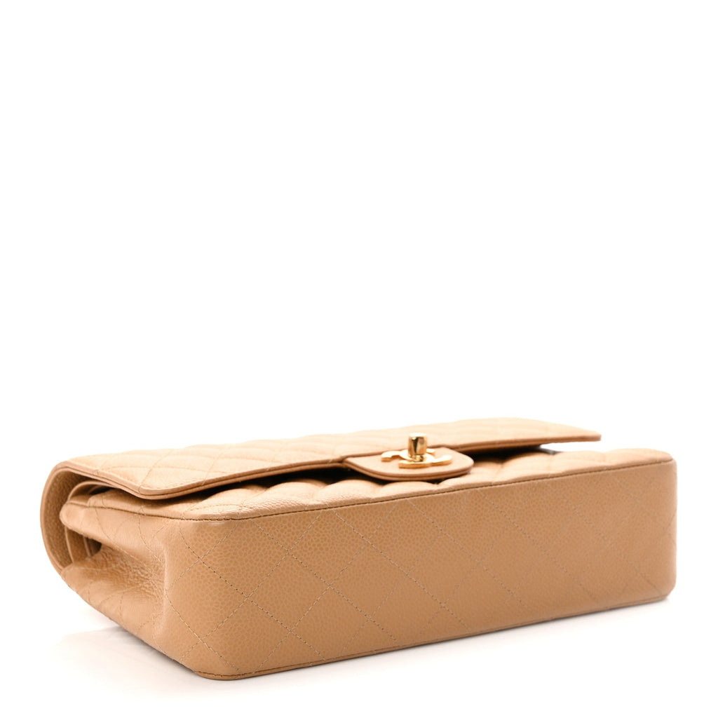 Caviar Quilted Medium Double Flap Beige wholesalehk.shop
