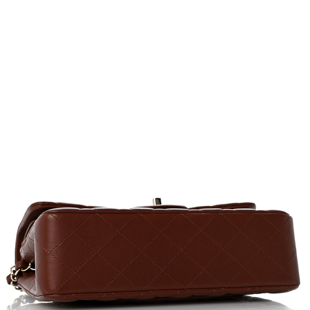 Lambskin Quilted Small Double Flap Dark Brown wholesalehk.shop