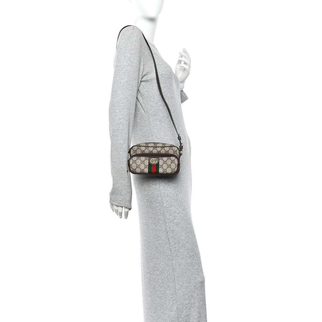 GG Supreme Monogram Textured Dollar Calfskin Web Mini Ophidia Convertible Shoulder Bag Beige Ebony New Acero wholesalehk.shop