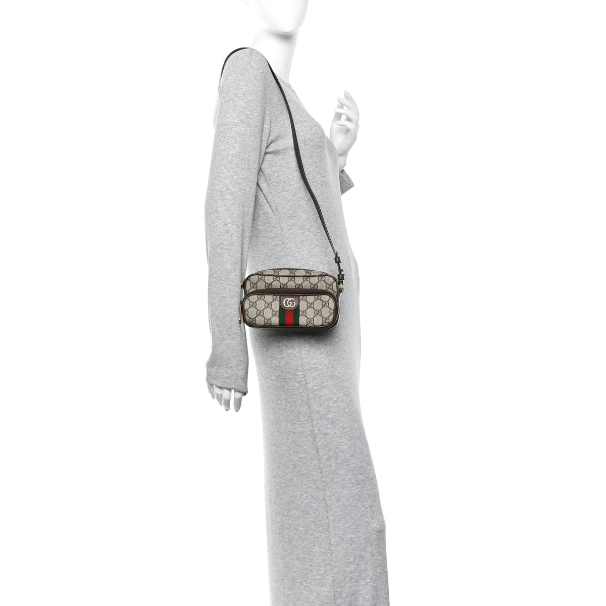 GG Supreme Monogram Textured Dollar Calfskin Web Mini Ophidia Convertible Shoulder Bag Beige Ebony New Acero wholesalehk.shop