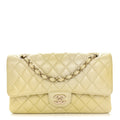 Cloudy Pearly Goatskin Quilted Medium Double Flap Light Yellow wholesalehk.shop
