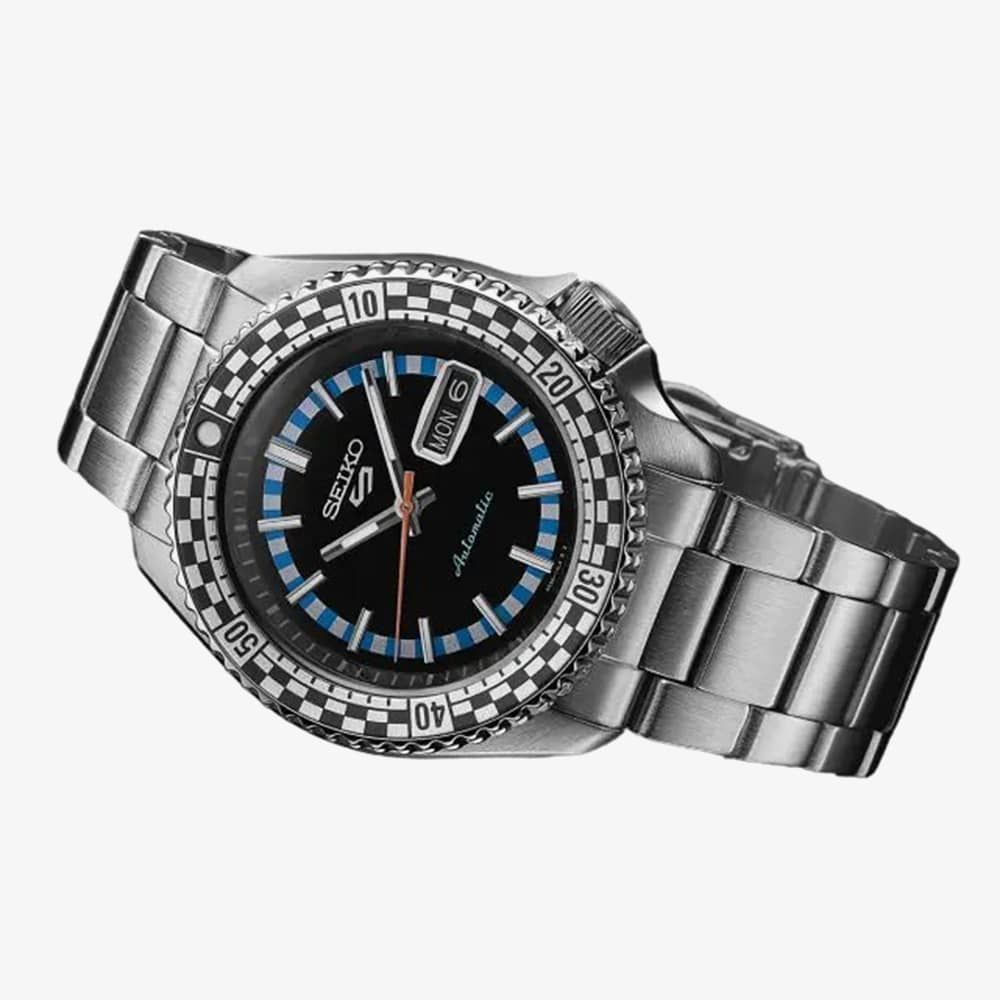 Seiko 5 Sports Checker Flag Special Edition Black Dial Silver Steel Strap Watch For Men - SRPK67K1 wholesalehk.shop