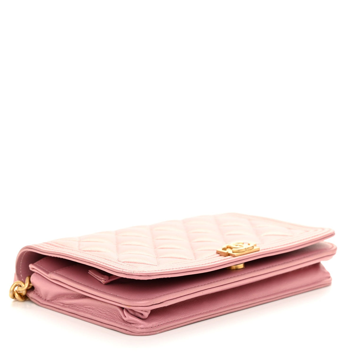 Metallic Lambskin Quilted Boy Wallet On Chain WOC Pink wholesalehk.shop