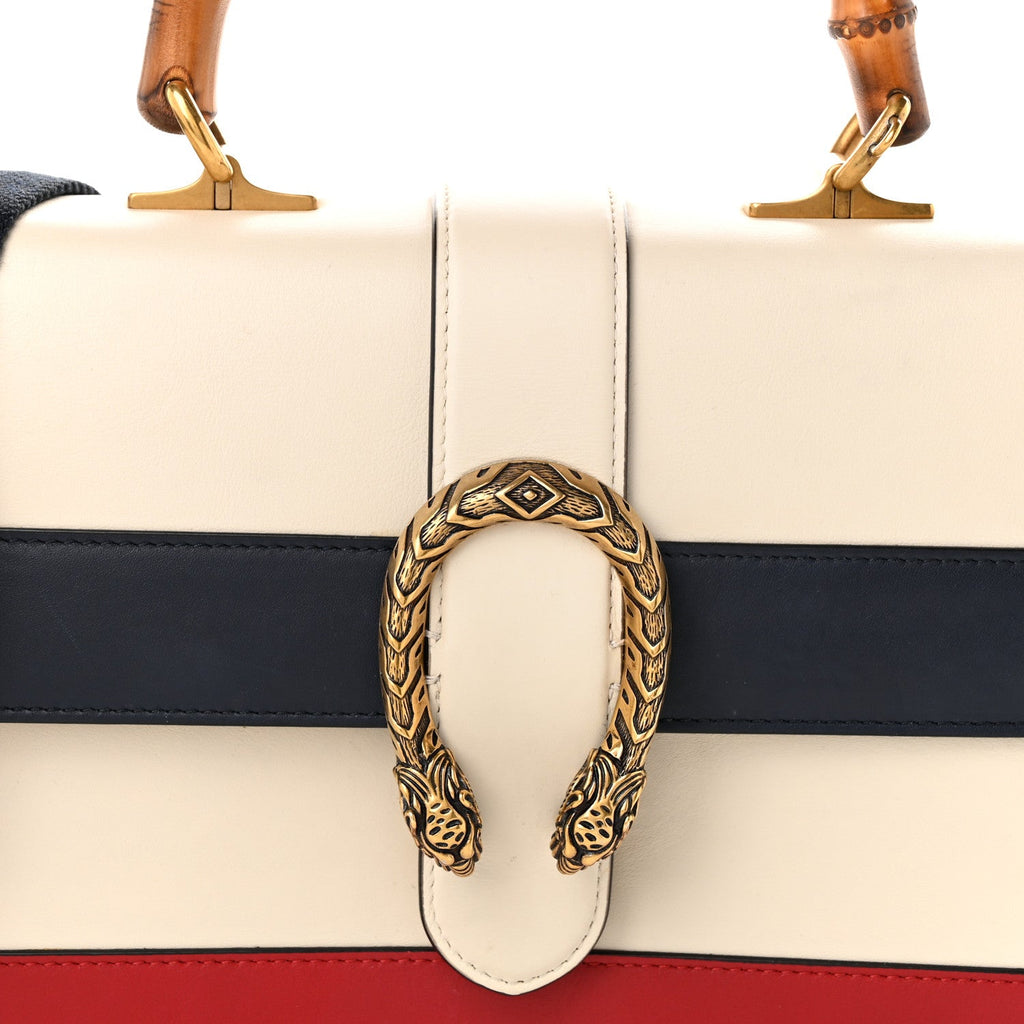 Calfskin Bamboo Web Medium Dionysus Top Handle Bag White Blue Hibiscus Red wholesalehk.shop