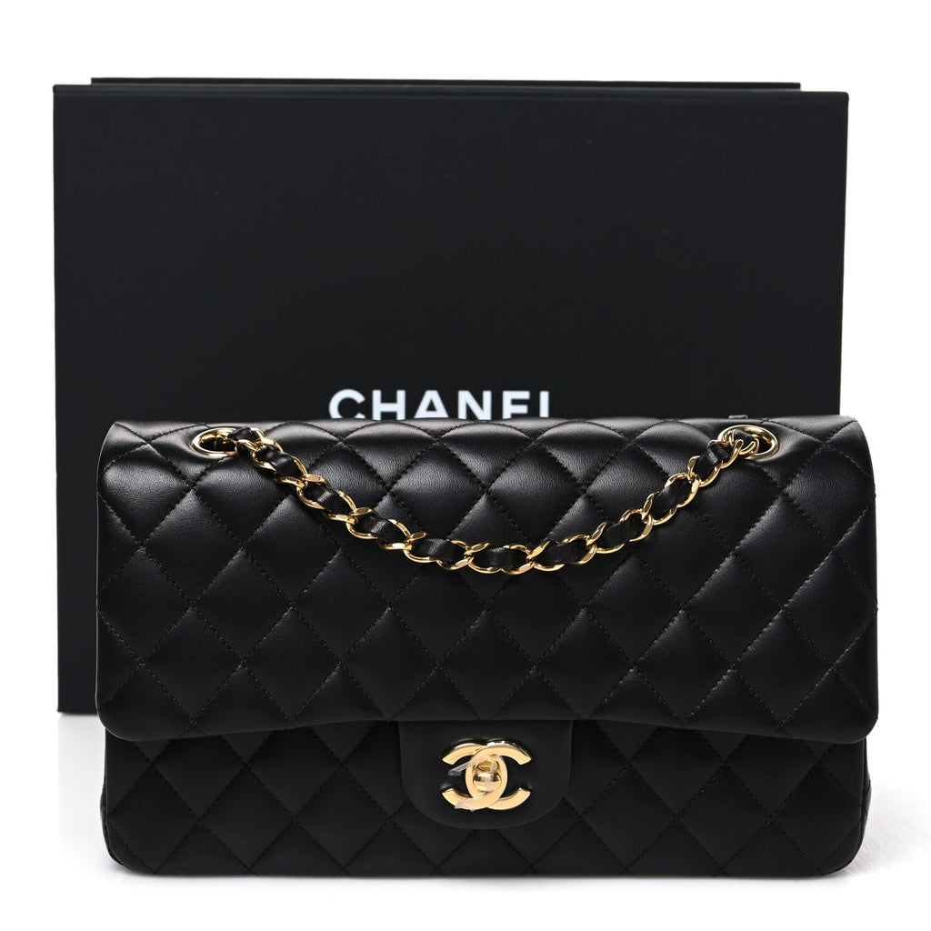 Lambskin Quilted Medium Double Flap Black wholesalehk.shop