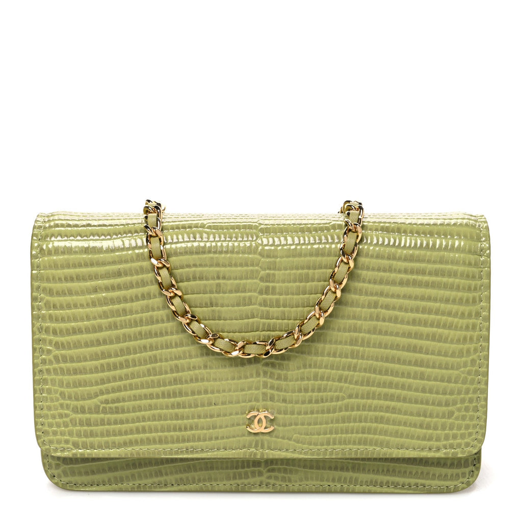 Calfskin Lizard Embossed Wallet On Chain WOC Green wholesalehk.shop