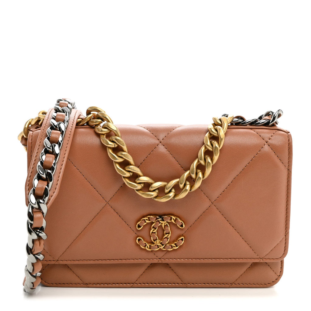 Lambskin Quilted Chanel 19 Wallet On Chain WOC Brown wholesalehk.shop
