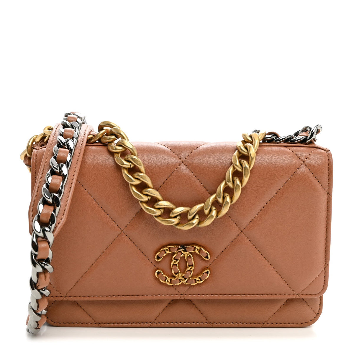 Lambskin Quilted Chanel 19 Wallet On Chain WOC Brown wholesalehk.shop