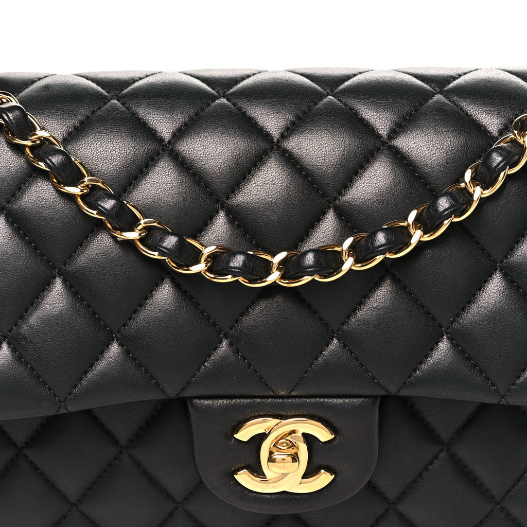 Lambskin Quilted Medium Double Flap Black wholesalehk.shop