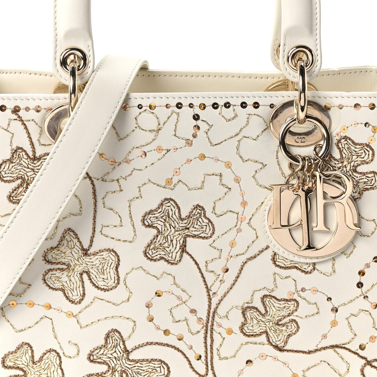 Smooth Calfskin Sequin Embroidered Clover Medium Lady Dior White wholesalehk.shop