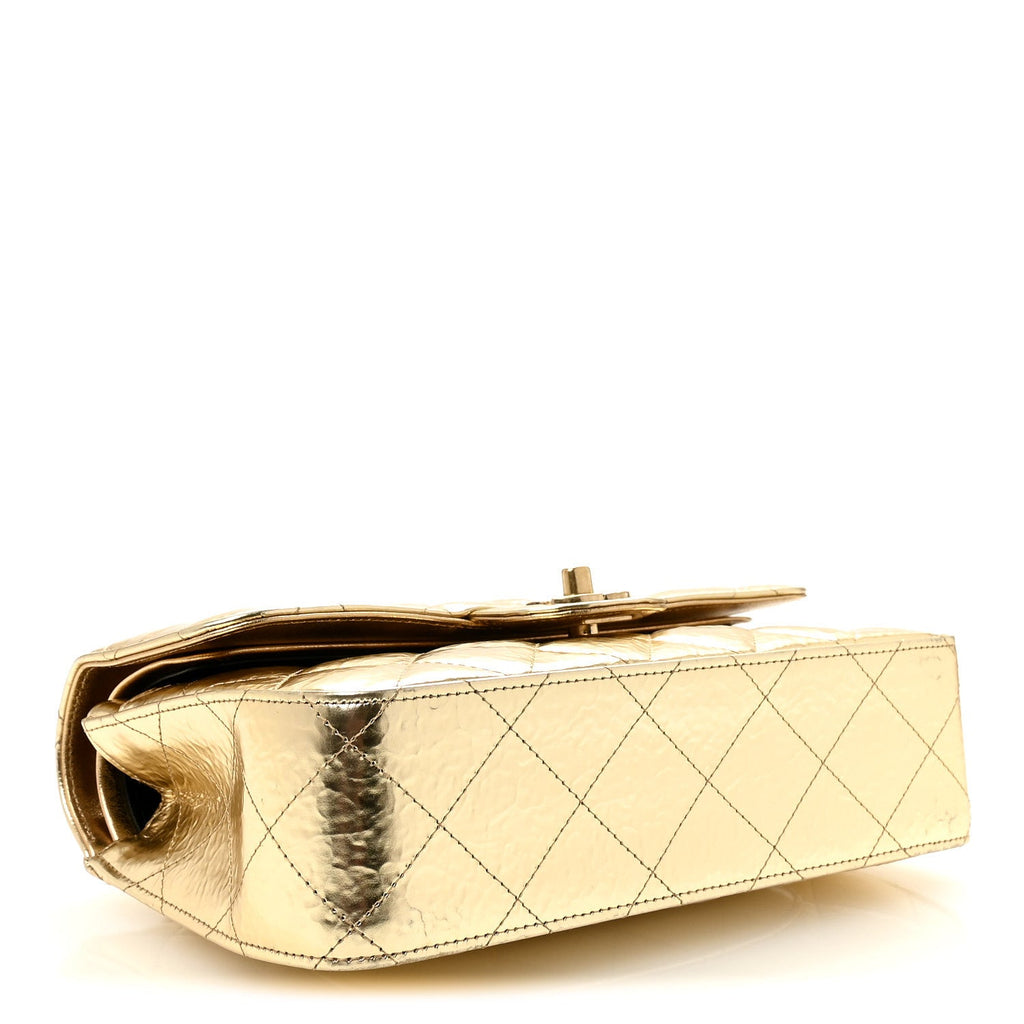 Hammered Metallic Calfskin Quilted Small Double Flap Gold wholesalehk.shop