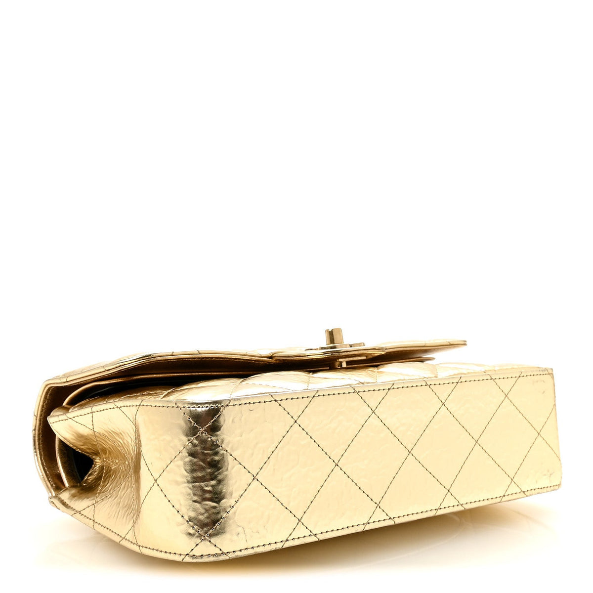 Hammered Metallic Calfskin Quilted Small Double Flap Gold wholesalehk.shop