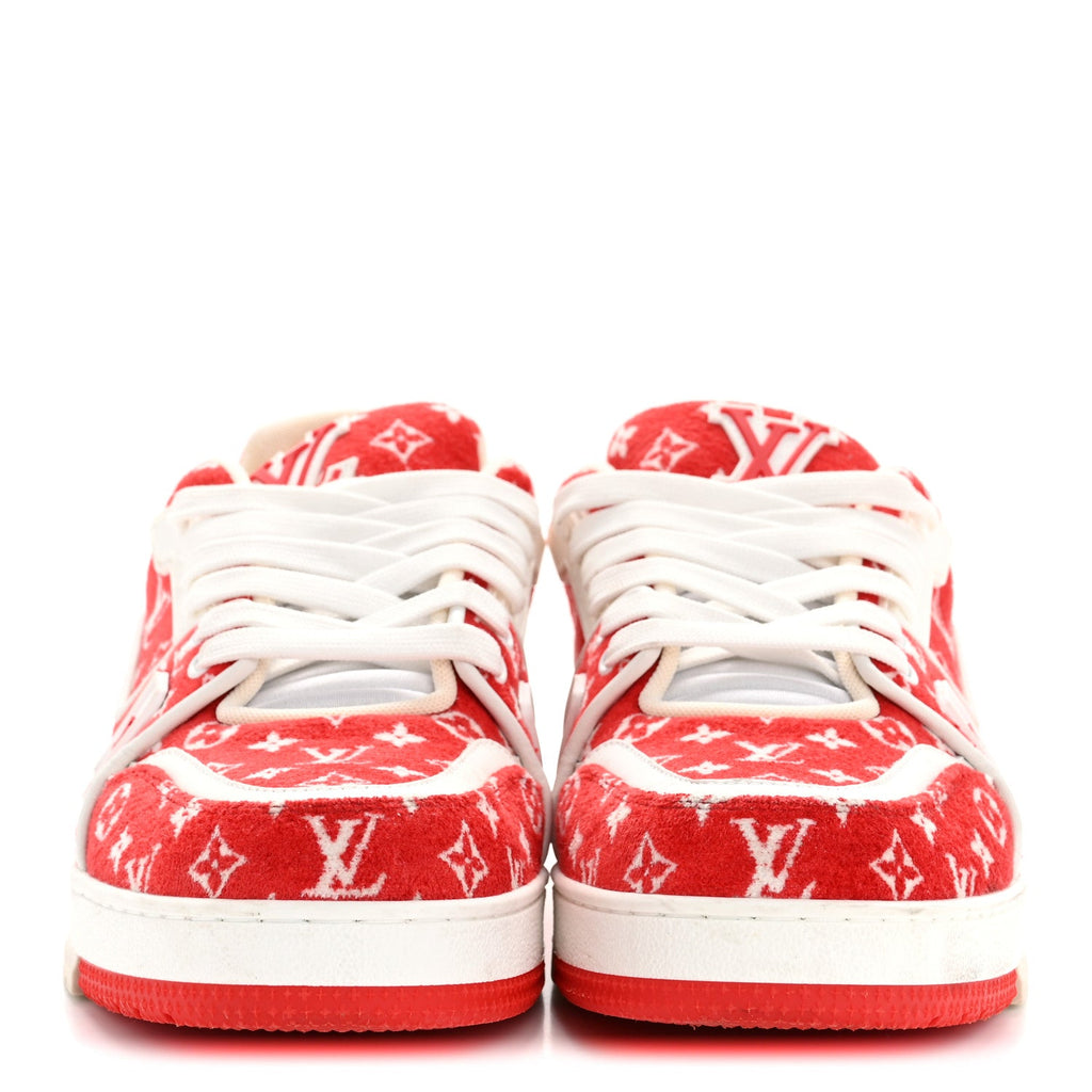 Jacquard Velvet Monogram Mens LV Trainer Sneakers 8 Red £¨ Direct shipment via from wholesalehk.shop