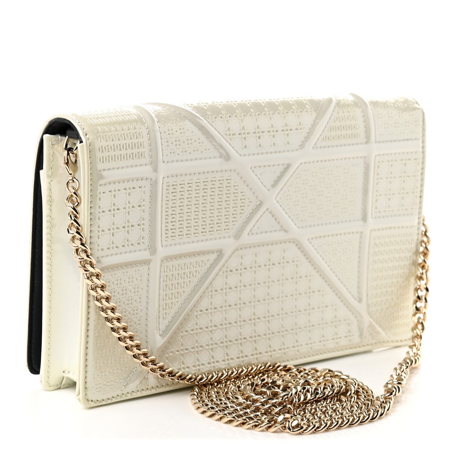 Patent Micro-Cannage Diorama Wallet on Chain Pouch Metallic White ¡§ Direct shipment via from wholesalehk.shop