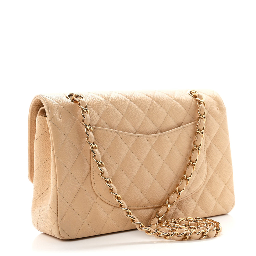 Caviar Quilted Medium Double Flap Beige wholesalehk.shop