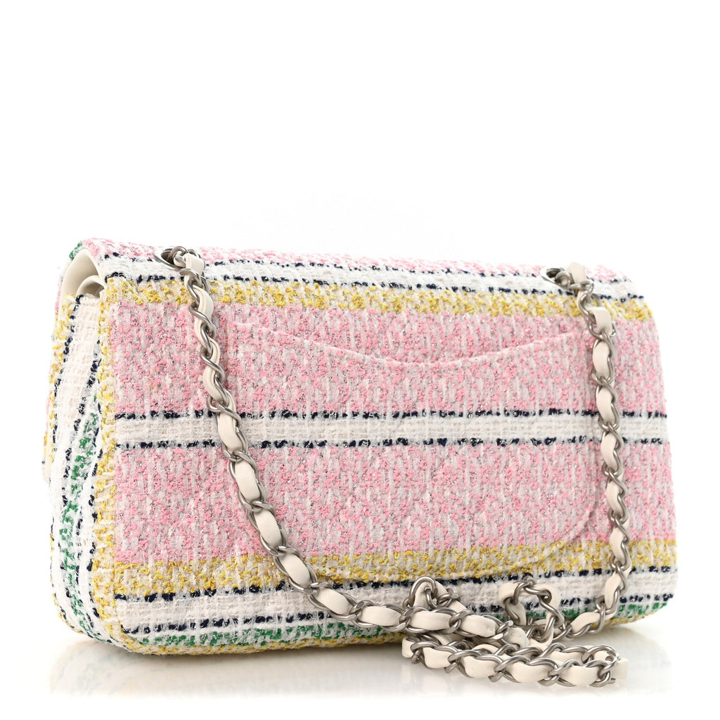 Tweed Quilted Medium Double Flap Yellow White Ochre wholesalehk.shop