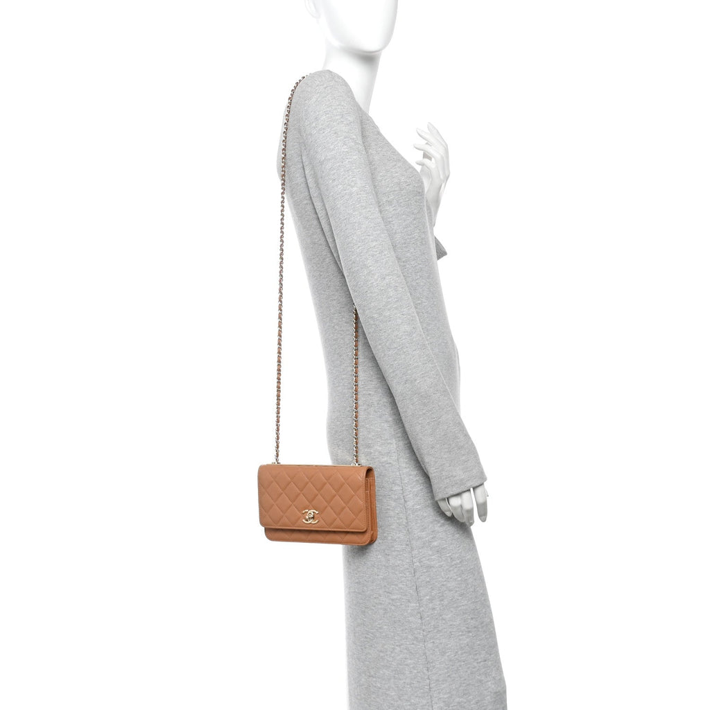 Lambskin Quilted Trendy CC Wallet On Chain WOC Camel wholesalehk.shop