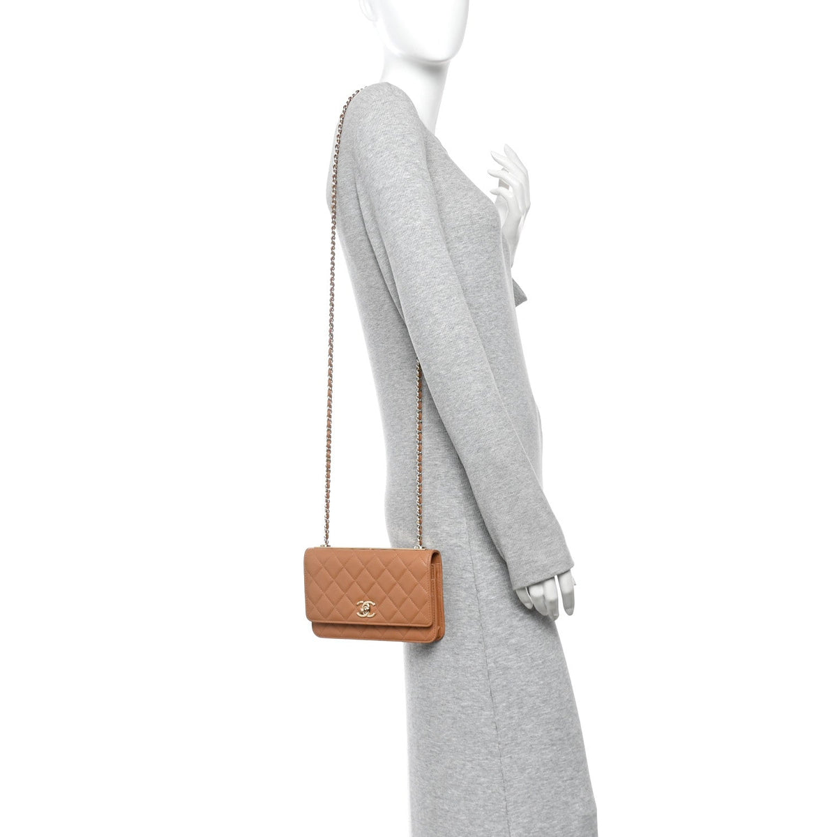 Lambskin Quilted Trendy CC Wallet On Chain WOC Camel wholesalehk.shop