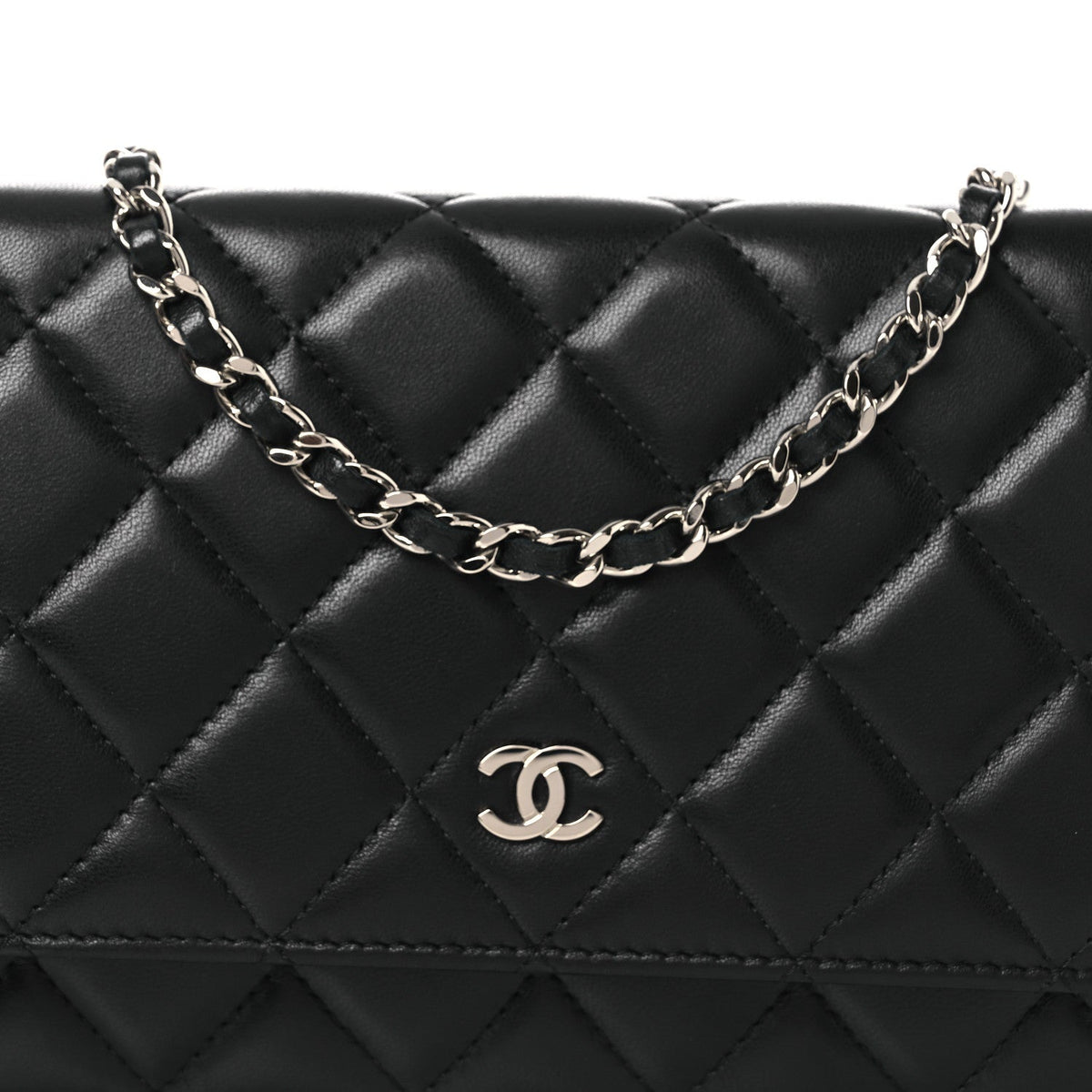 Lambskin Quilted Wallet On Chain WOC Black wholesalehk.shop
