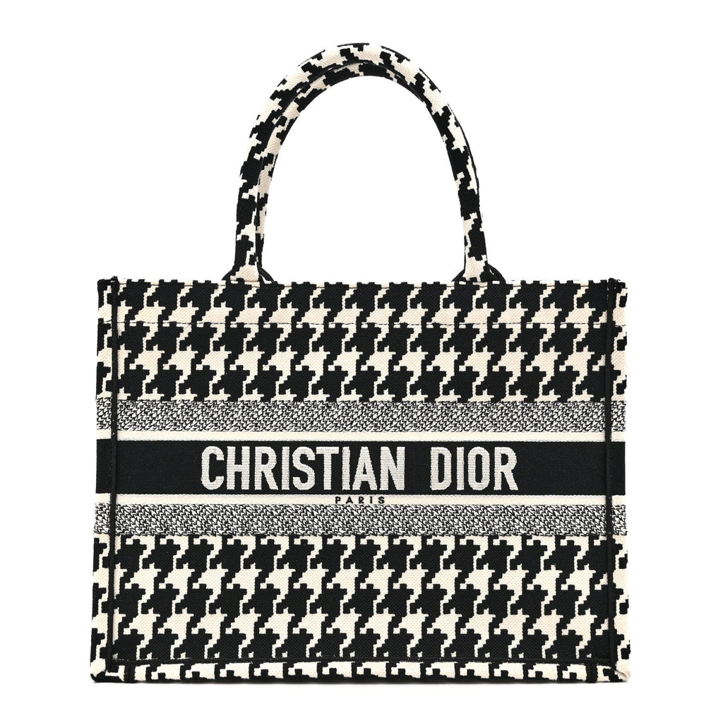 Canvas Houndstooth Embroidered Medium Book Tote Black White £¨ Direct shipment via from wholesalehk.shop
