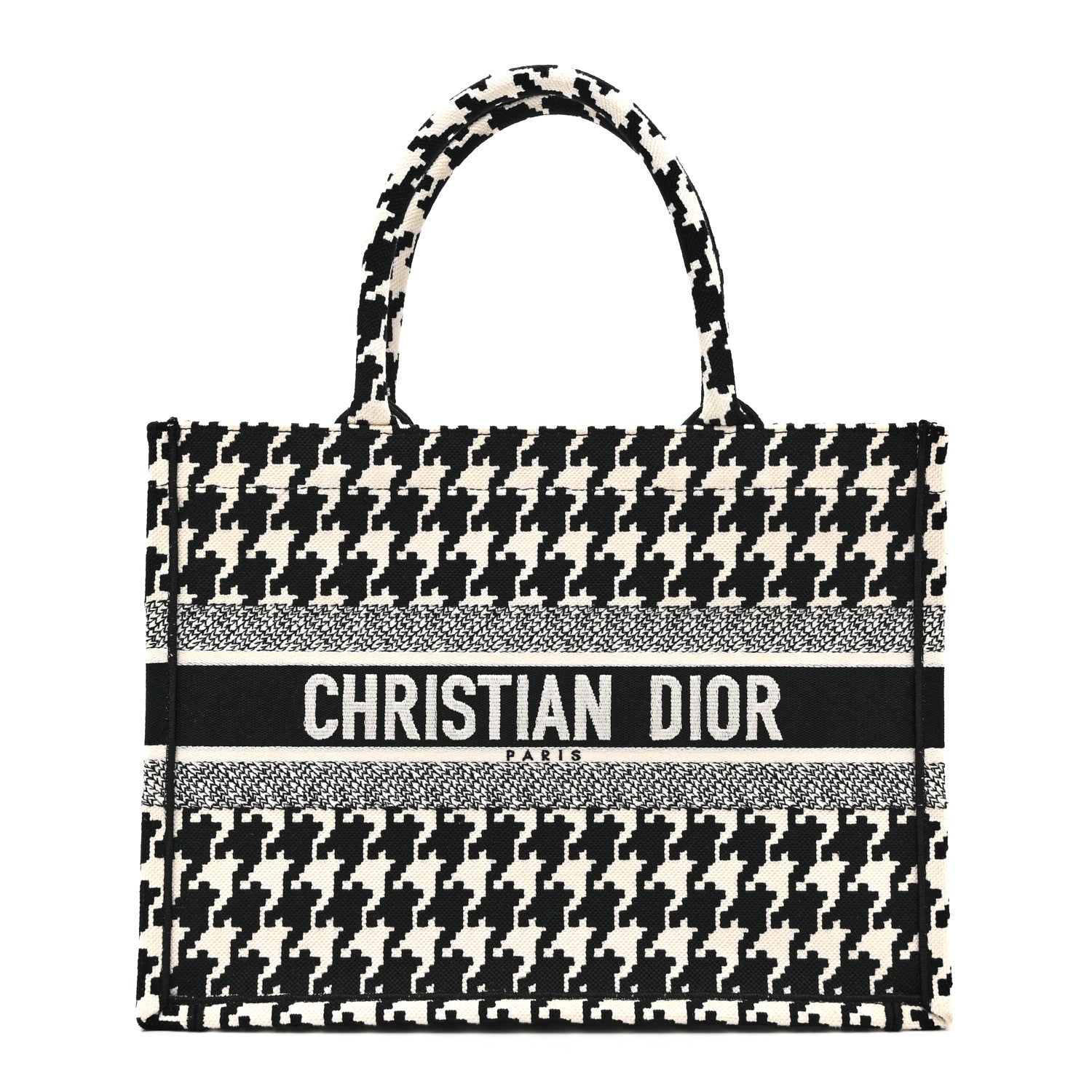 Canvas Houndstooth Embroidered Medium Book Tote Black White £¨ Direct shipment via from wholesalehk.shop