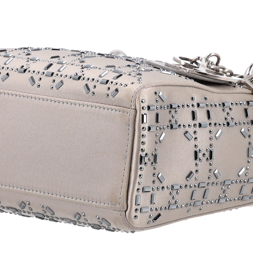 Satin Crystal Cannage Mini Lady Dior Gray wholesalehk.shop