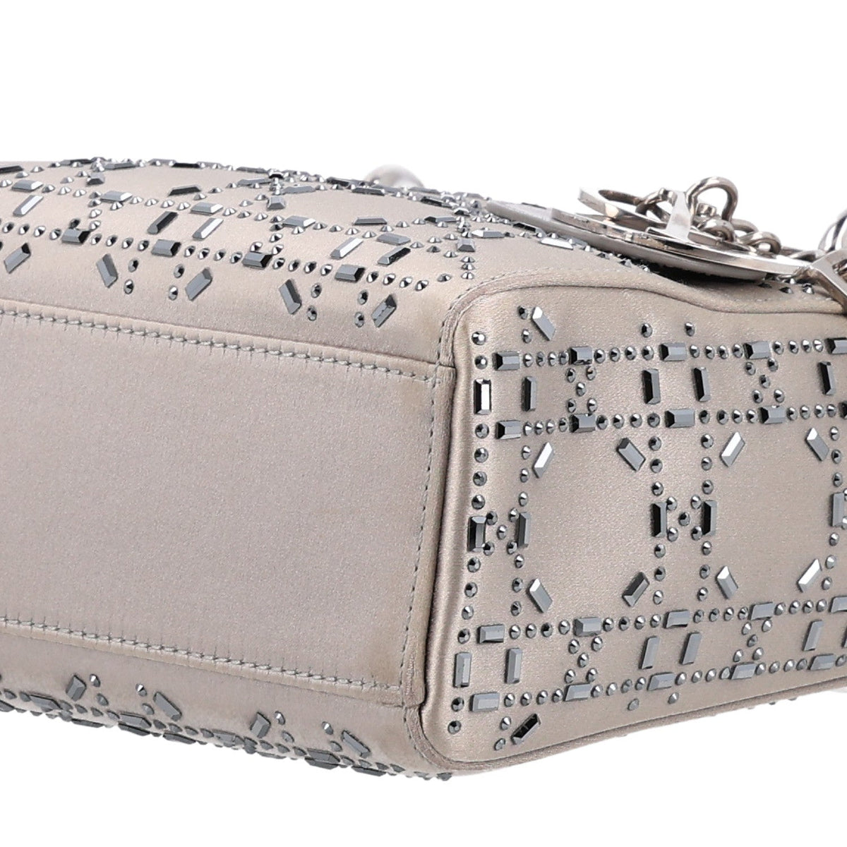 Satin Crystal Cannage Mini Lady Dior Gray wholesalehk.shop