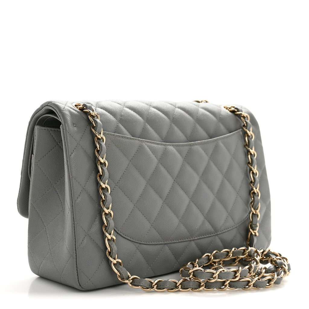 Caviar Quilted Jumbo Double Flap Grey wholesalehk.shop