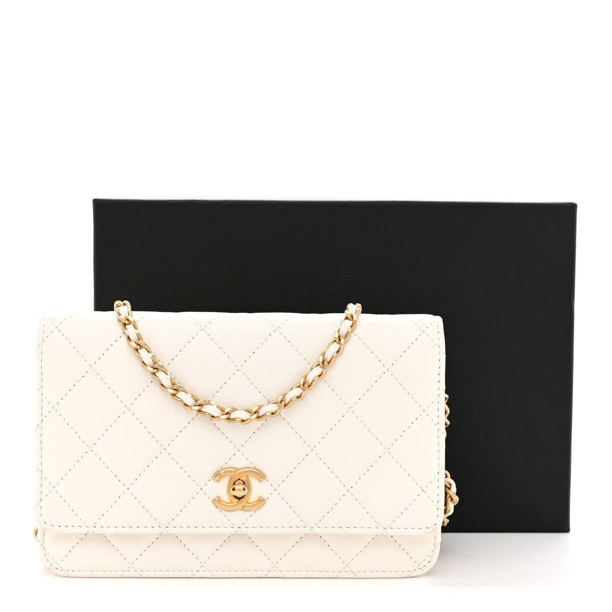 Lambskin Quilted CC Pearl Crush Wallet on Chain WOC White wholesalehk.shop