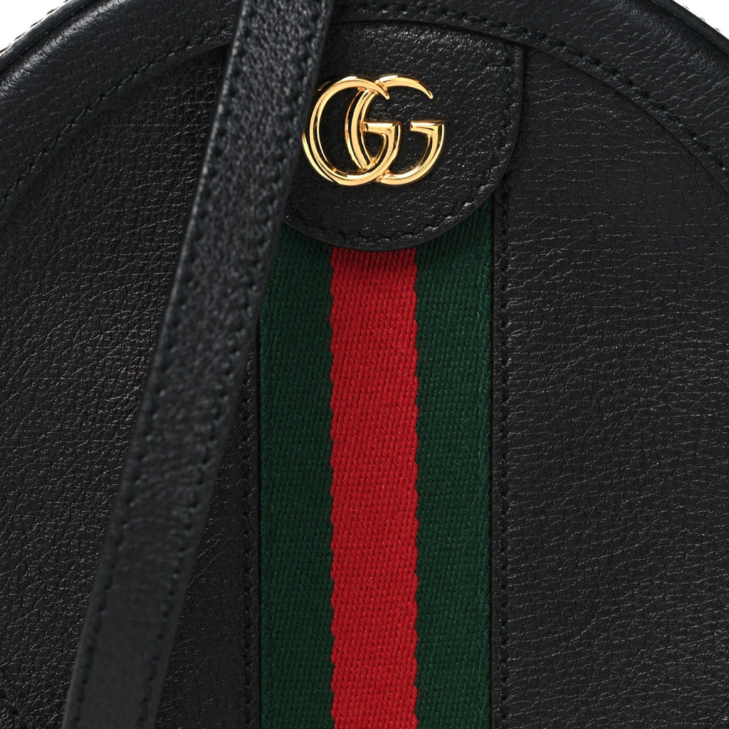 Grained Calfskin Web Mini Ophidia Round Shoulder Bag Black wholesalehk.shop