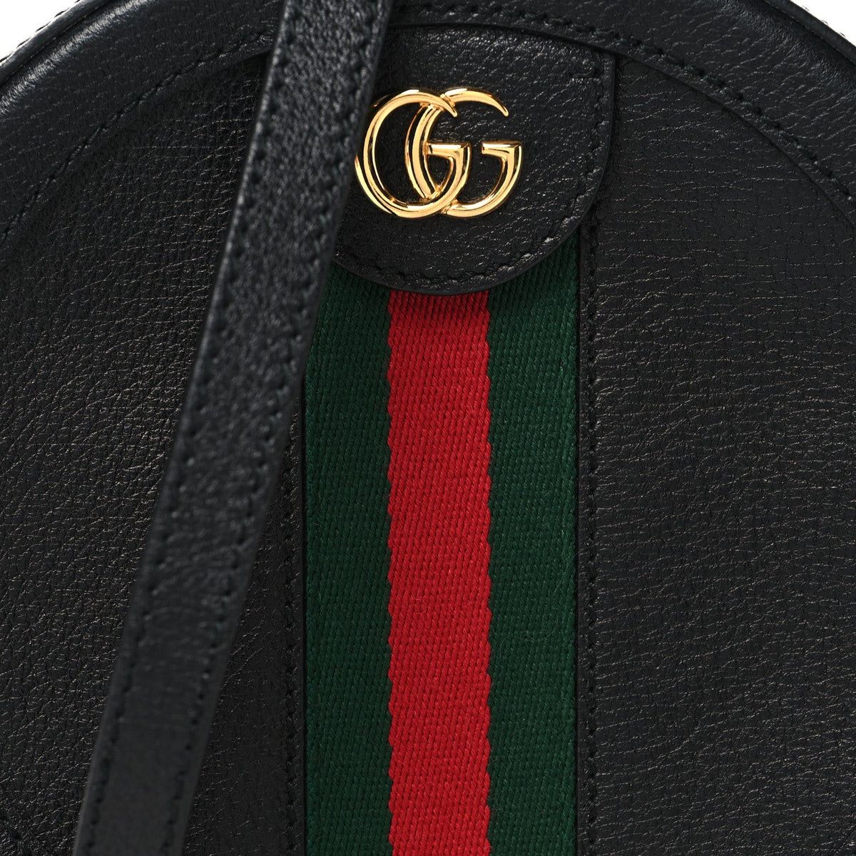Grained Calfskin Web Mini Ophidia Round Shoulder Bag Black wholesalehk.shop