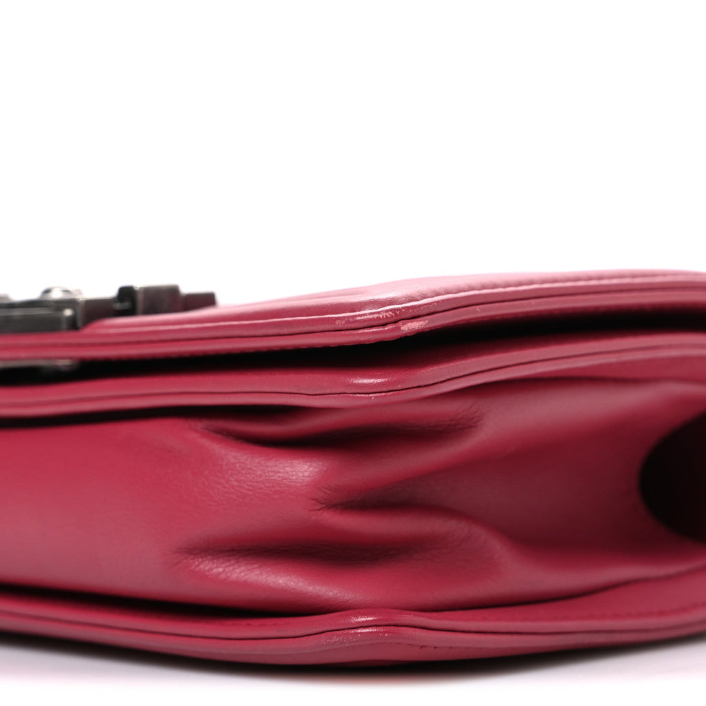 Calfskin Quilted Small Boy Flap Dark Pink wholesalehk.shop