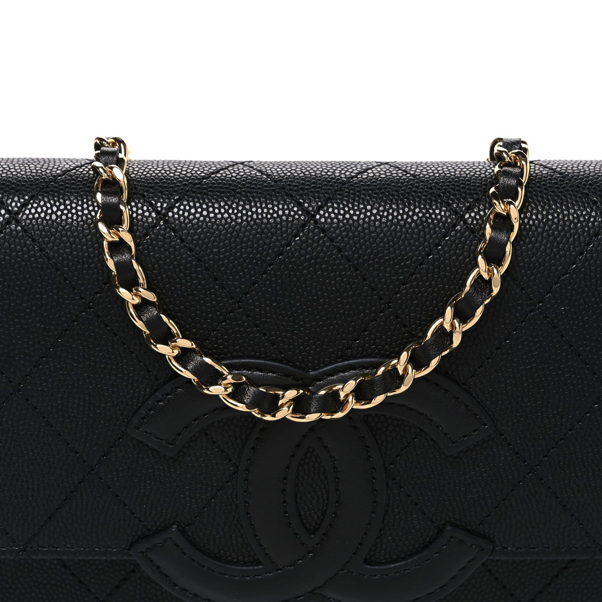 Shiny Caviar Lambskin Quilted CC Neo Filigree Wallet on Chain WOC Black wholesalehk.shop