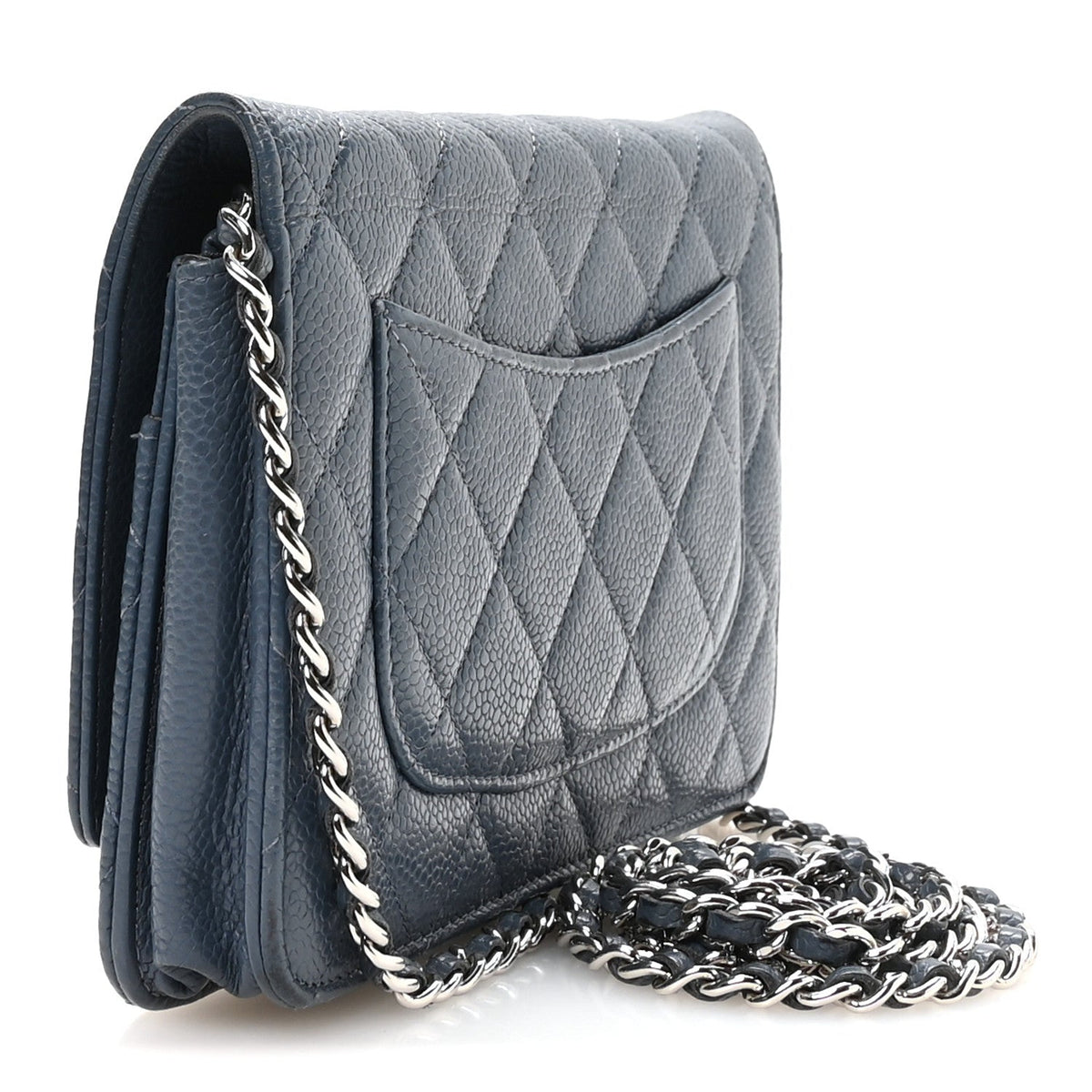 Caviar Quilted Wallet on Chain WOC Blue wholesalehk.shop