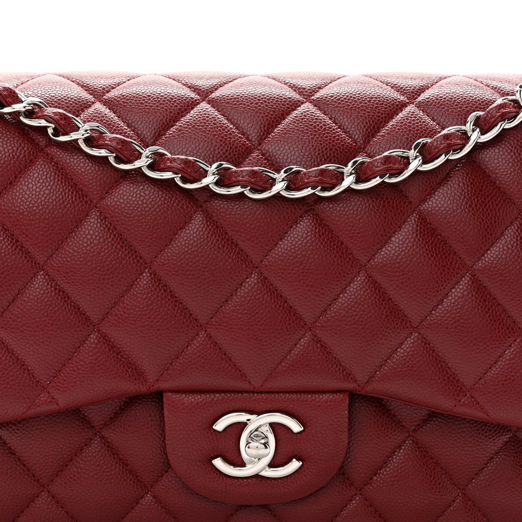 Caviar Quilted Jumbo Double Flap Burgundy wholesalehk.shop