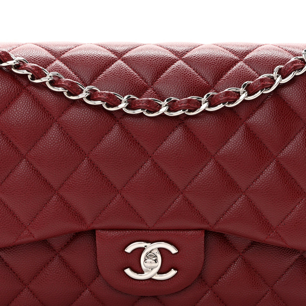 Caviar Quilted Jumbo Double Flap Burgundy wholesalehk.shop