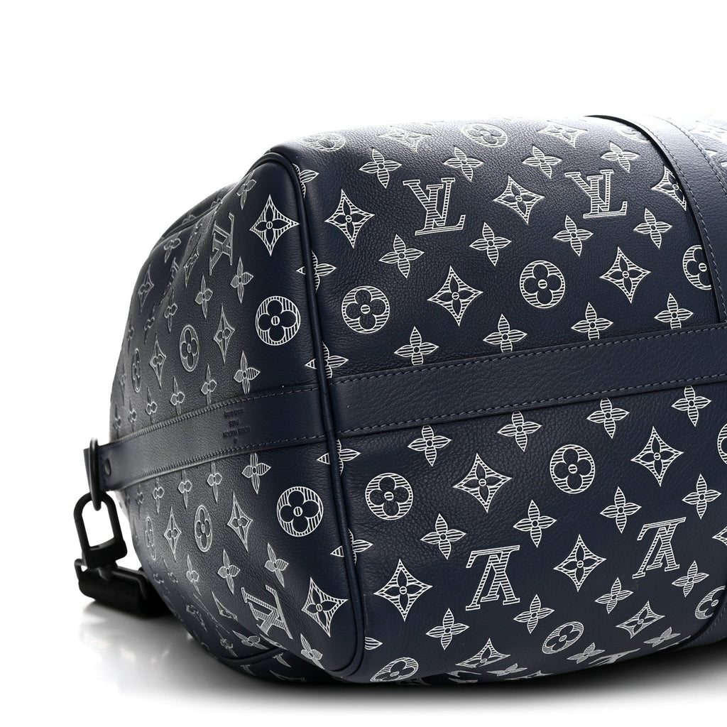Calfskin Shadow Monogram Keepall Bandouliere 50 Ink Blue White wholesalehk.shop